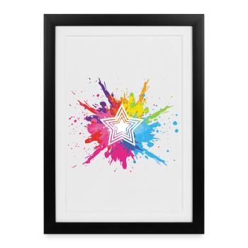 White star and multicolored explosion - Framed poster (27 × 37 cm) - black - Front