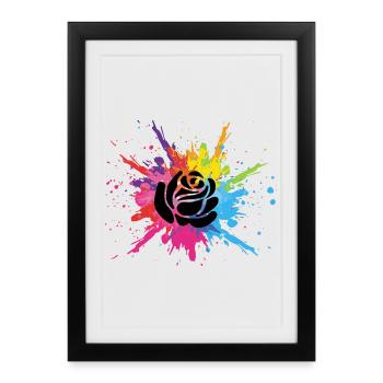 Black flower and multicolored explosion - Framed poster (27 × 37 cm) - black - Front