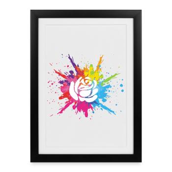 White flower and multicolored explosion - Framed poster (27 × 37 cm) - black - Front