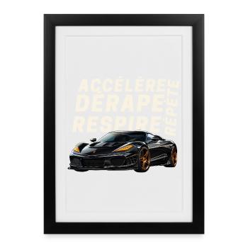 Voiture sport et lettres dynamiques - Affiche encadrée (27 × 37 cm) - noir - Devant