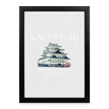 Château de Nagoya, beaux endroits au Japon Dessin - Affiche encadrée (27 × 37 cm) - noir - Devant