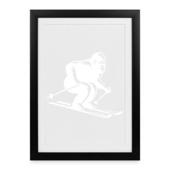 Singe Gorille Chimpanzé Ski Silhouette Design - Affiche encadrée (27 × 37 cm) - noir - Devant