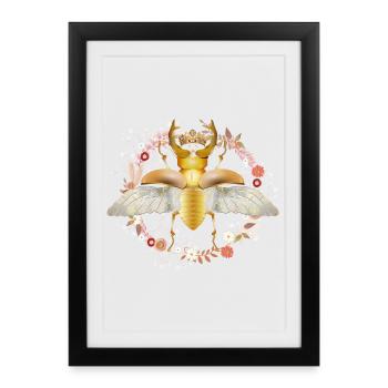 cerf-volant doré avec couronne et fleurs - Affiche encadrée (27 × 37 cm) - noir - Devant