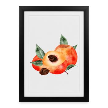 Demi-pêche et pêches brillantes avec des feuilles - Affiche encadrée (27 × 37 cm) - noir - Devant