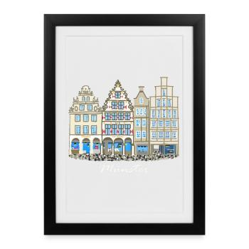 Münster Prinzipalmarkt, row of houses, Germany - Framed poster (27 × 37 cm) - black - Front