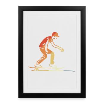 Skateboarder Graphique Rétro - Affiche encadrée (27 × 37 cm) - noir - Devant
