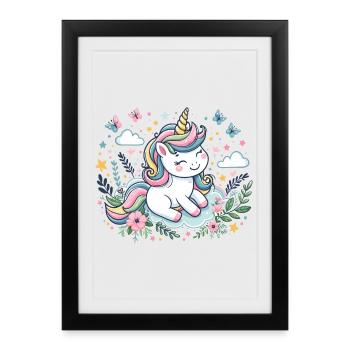 Licorne mignonne - Affiche encadrée (27 × 37 cm) - noir - Devant