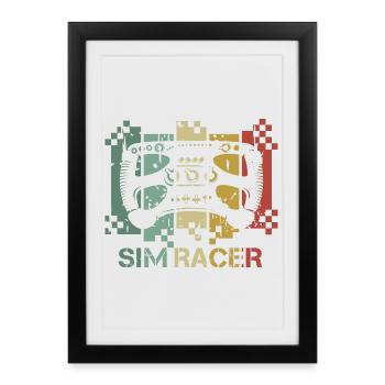 retro sim racer simracing vintage steering wheel gamer - Framed poster (27 × 37 cm) - black - Front