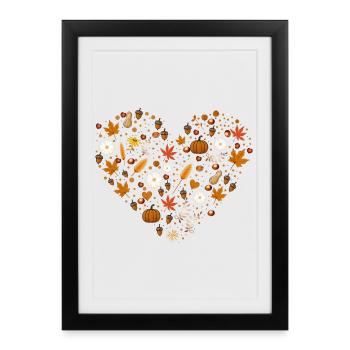 Cœur rempli de citrouilles, de noix et de feuilles d’automne - Affiche encadrée (27 × 37 cm) - noir - Devant