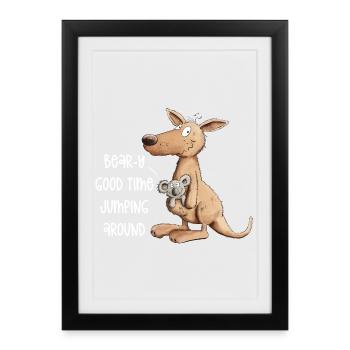 Droll kangourou avec koala bear Good Time - Affiche encadrée (27 × 37 cm) - noir - Devant