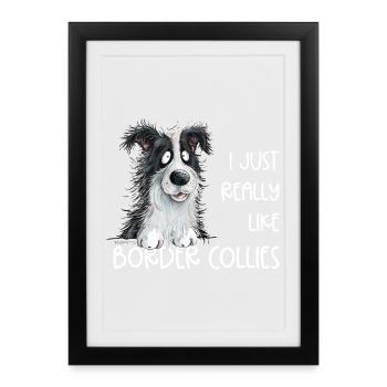 Droll border collie chien dicton - Affiche encadrée (27 × 37 cm) - noir - Devant