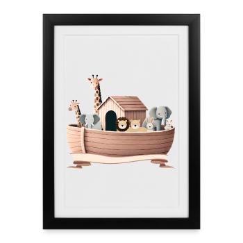 Illustration d’animaux mignons - L’arche de Noé avec des animaux - Affiche encadrée (27 × 37 cm) - noir - Devant