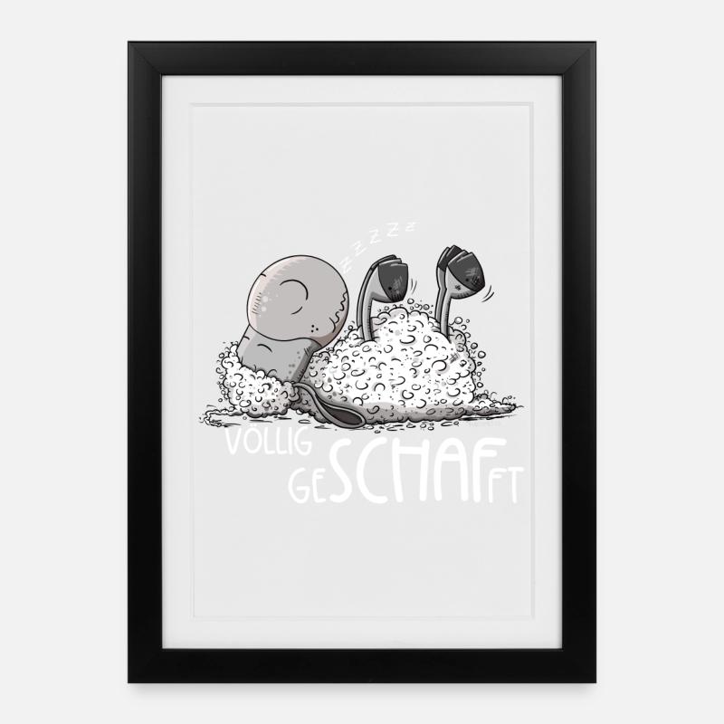 Kleines Schlafendes Schaf Völlig Geschafft - Gerahmtes Poster (27 × 37 cm) - Schwarz