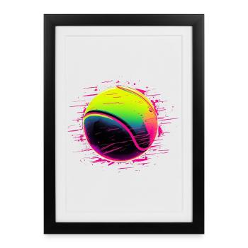 Balle de tennis style synthwave - Affiche encadrée (27 × 37 cm) - noir - Devant