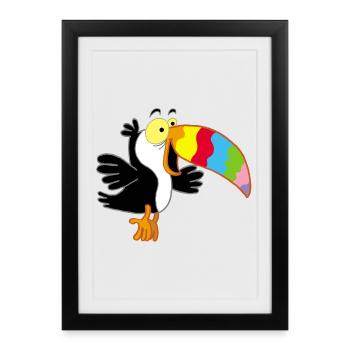 Oiseau et bec multicolore - Affiche encadrée (27 × 37 cm) - noir - Devant