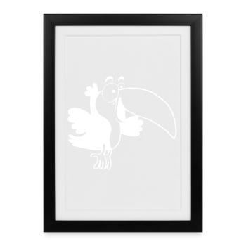 Oiseau toucan blanc - Affiche encadrée (27 × 37 cm) - noir - Devant