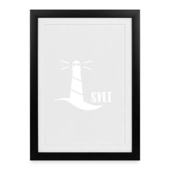 Phare Sylt (blanc) - Affiche encadrée (27 × 37 cm) - noir - Devant