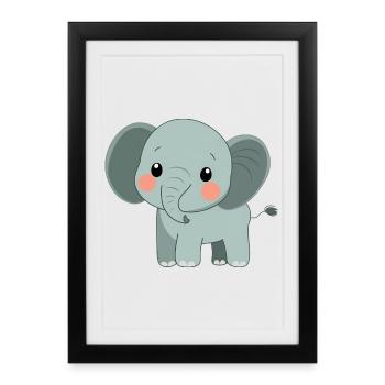 Cute Happy Elephant - Adorable Cartoon - Framed poster (27 × 37 cm) - black - Front