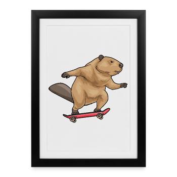 Biber Skater Skateboard - Gerahmtes Poster (27 × 37 cm) - Schwarz - Vorne