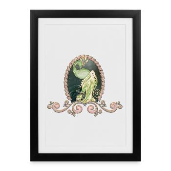 A majestic peacock in gold and green. - Framed poster (27 × 37 cm) - black - Front