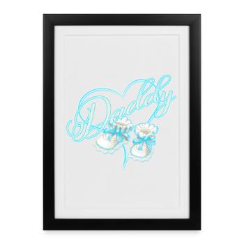 Papa avec coeur garçon bébé chaussures bleu - Affiche encadrée (27 × 37 cm) - noir - Devant