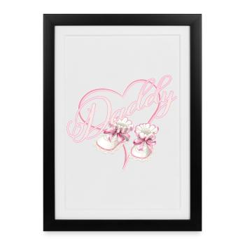 Papa avec fille coeur bébé chaussures rose - Affiche encadrée (27 × 37 cm) - noir - Devant