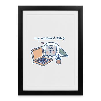 Kawaii Cat with Pizza Design - Framed poster (27 × 37 cm) - black - Front