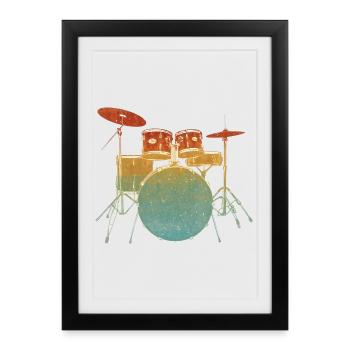 Illustration de batterie vintage - Affiche encadrée (27 × 37 cm) - noir - Devant
