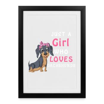 Mädchen liebt Dackel T-Shirt - Gerahmtes Poster (27 × 37 cm) - Schwarz - Vorne