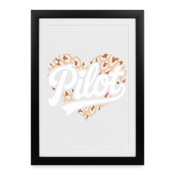 Leopard design with a heart for female pilots - Framed poster (27 × 37 cm) - black - Front