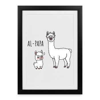 Al-Papa Un papa alpaga avec un enfant alpaga - Affiche encadrée (27 × 37 cm) - noir - Devant