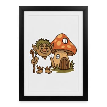 Troll de la forêt à la champignonnière - Affiche encadrée (27 × 37 cm) - noir - Devant
