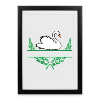 Swan Laurel Wreath with Namespace - Framed poster (27 × 37 cm) - black - Front