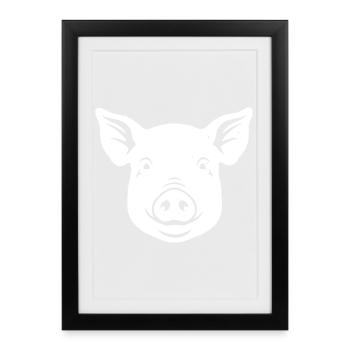 Vecteur de ferme face face de cochon - Affiche encadrée (27 × 37 cm) - noir - Devant