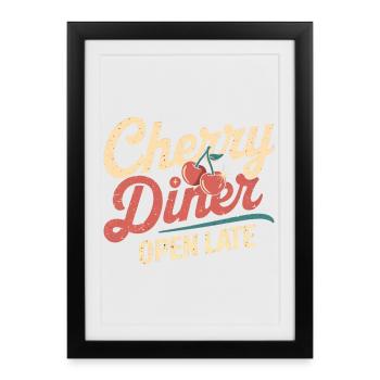 Cherry Diner – Style Café Rétro - Affiche encadrée (27 × 37 cm) - noir - Devant