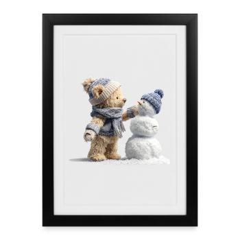 Winter Friend Bear and Snowman - Framed poster (27 × 37 cm) - black - Front
