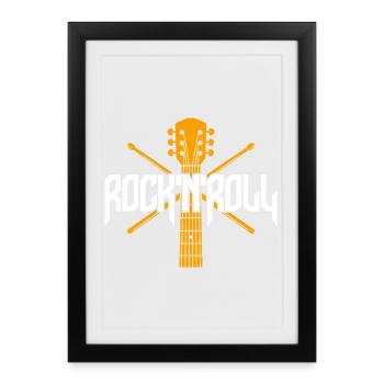Rock 'N' Roll Guitar and Drumsticks Emblem - Framed poster (27 × 37 cm) - black - Front
