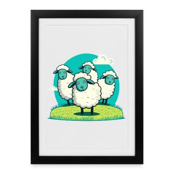 Cartoon lamb on grass round - Framed poster (27 × 37 cm) - black - Front