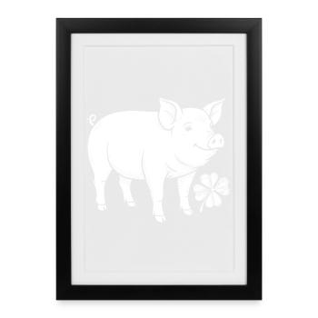 Trèfle de cochon chanceux - Affiche encadrée (27 × 37 cm) - noir - Devant