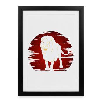 Lion dans l’obscurité - Affiche encadrée (27 × 37 cm) - noir - Devant