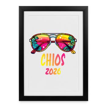 Neon Retro Sonnenbrille Chaos 2026 - Gerahmtes Poster (27 × 37 cm) - Schwarz - Vorne
