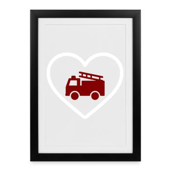Heart Firefighter Feuerwehrfahrzeug - Gerahmtes Poster (27 × 37 cm) - Schwarz - Vorne