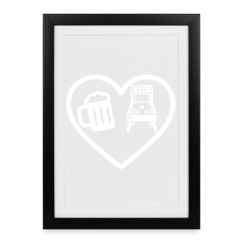 Humour de flipper à la bière de cœur - Affiche encadrée (27 × 37 cm) - noir - Devant