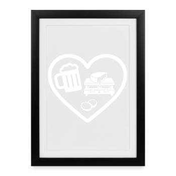 Humour raclette à la bière de cœur - Affiche encadrée (27 × 37 cm) - noir - Devant