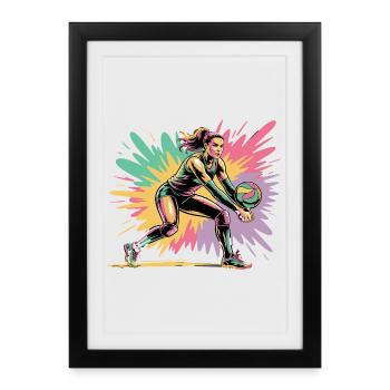 Volleyball player digging colorful volleyball - Framed poster (27 × 37 cm) - black - Front