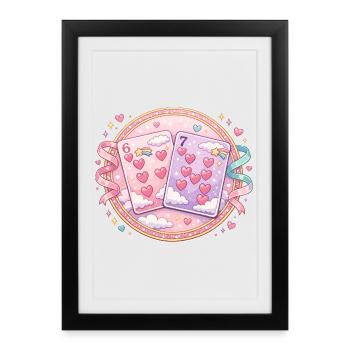 Cartes à jouer 67 Six Sept Cœur de la Saint-Valentin - Affiche encadrée (27 × 37 cm) - noir - Devant
