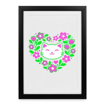 Flower-Heart-Cat - Framed poster (27 × 37 cm) - black - Front