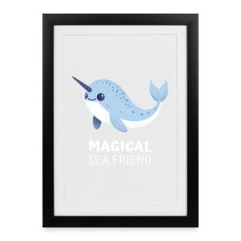 Narwhal, l’ami magique de la mer - Affiche encadrée (27 × 37 cm) - noir - Devant