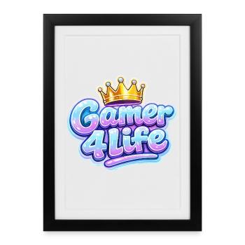 Gamer 4 Life Crown Design - Affiche encadrée (27 × 37 cm) - noir - Devant