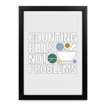 Pharmacien de détail comptant les pilules sur ordonnance - Affiche encadrée (27 × 37 cm) - noir - Devant